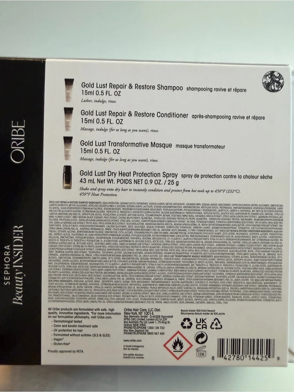 Oribe Gold Lust Repair + Restore Set with Satin Sleep Mask & Scrunchie. MSRP $88
